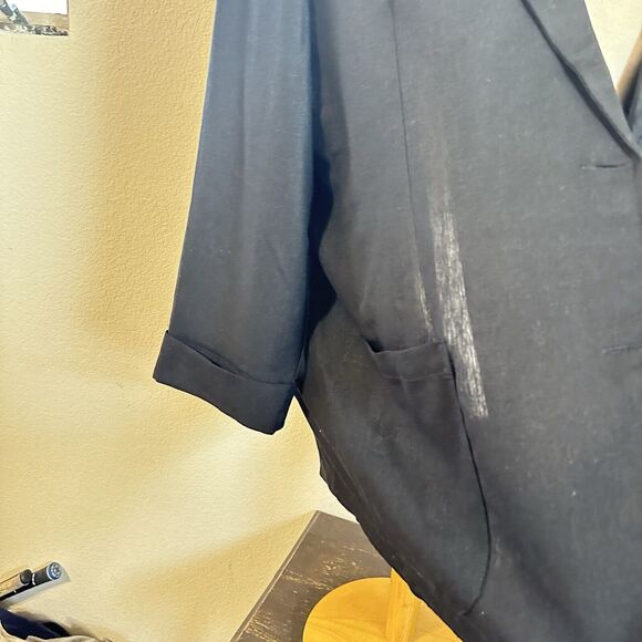 Womens Black Linen-Blend Button Front Blazer Suit Size M(8-10) Time and Tru NWOT - Picture 3 of 8